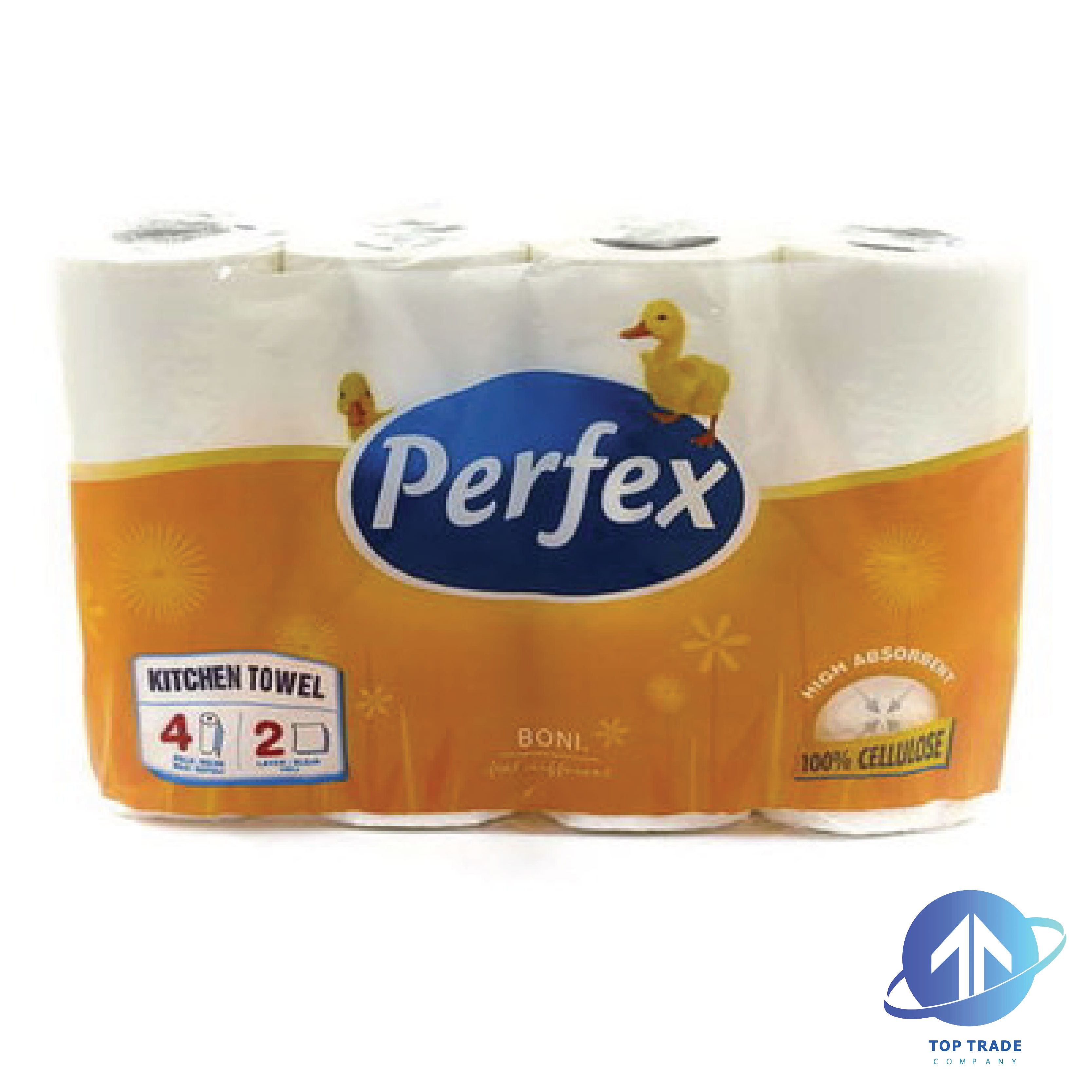 Perfex kitchen rolls 4 rolls 2 layers yellow pack labelled